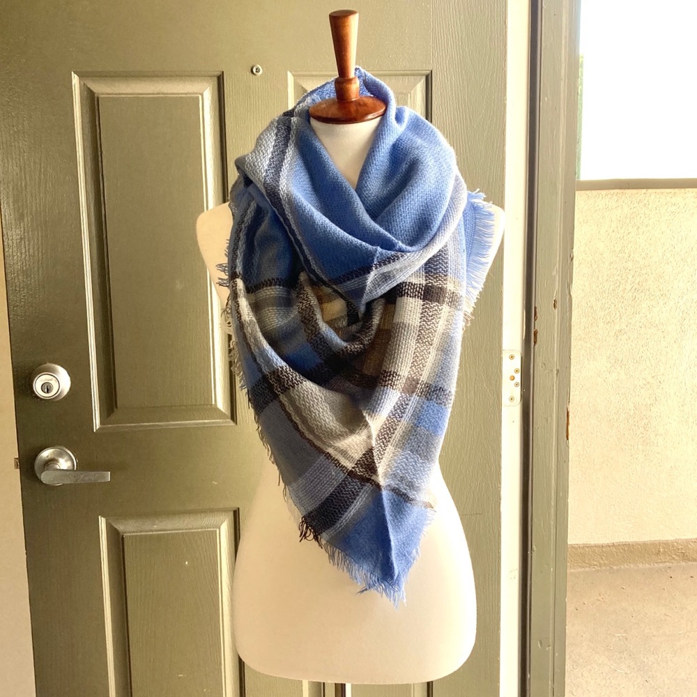 New Blue Plaid Cashmere Pashmina Scarf Shawl